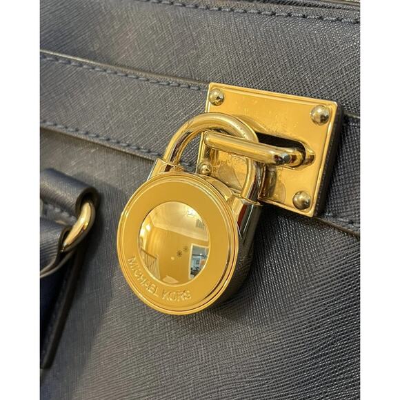 Michael Kors Hamilton Large Navy Saffiano Leather Handbag Crossbody Old Money - Picture 10 of 12